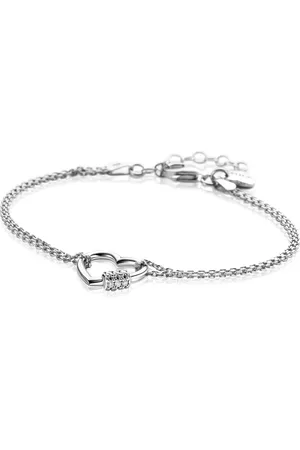 ZinZi Zilveren dubbele schakel armband met luxe hart witte zirconia