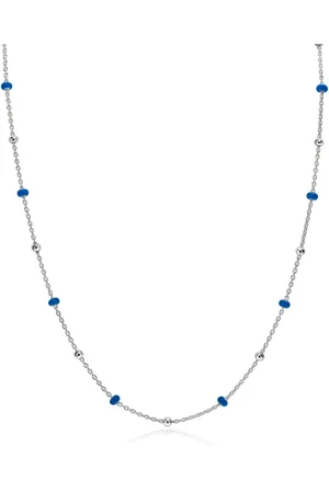 ZinZi Zilveren fantasie ketting met 13 blauwe donuts en glanzende bolletjes 42-45cm ZIC2511