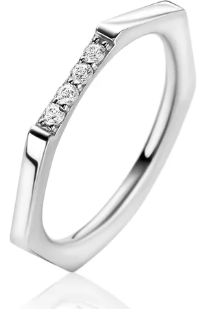 ZinZi Zilveren aanschuifring zeshoek gladde buis 2mm bezet met witte zirconia