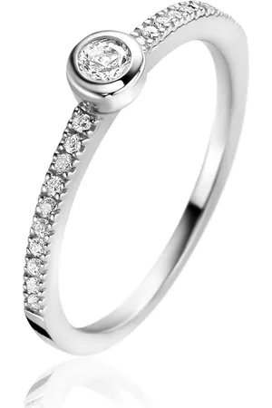 ZinZi Zilveren luxe aanschuifring bezet met witte zirconia