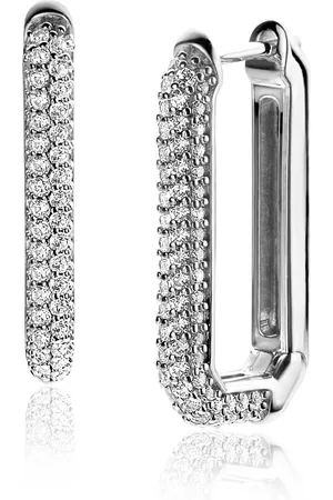ZinZi 23mm zilveren luxe oorringen 23x3mm achthoekig bezet met witte zirconia
