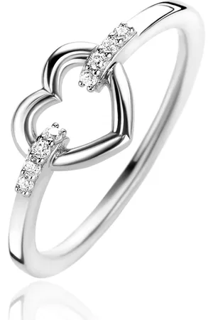 ZinZi Zilveren ring open hart, bezet met witte zirconia
