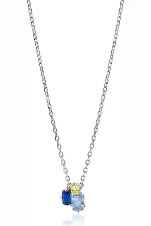 ZinZi Zilveren fantasie ketting 45cm bezet met licht groene en blauwe kleurstenen ZIC2496