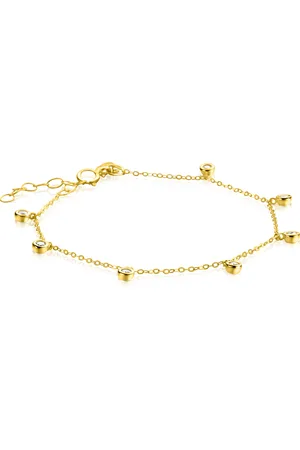 ZinZi Gold 14 krt gouden armband met zeven ronde hangertjes, bezet met witte zirconia