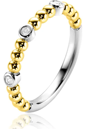 ZinZi Gold plated zilveren aanschuifring met bolletjes scheen en drie ronde zettingen bezet met witte zirconia ZIR2569
