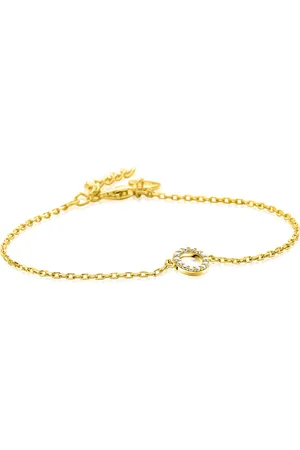 ZinZi Gold plated zilveren armband met open rondje (7,5mm) bezet met witte zirconia