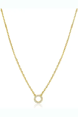ZinZi Gold plated zilveren ketting met open rondje (7,5mm) bezet met witte zirconia