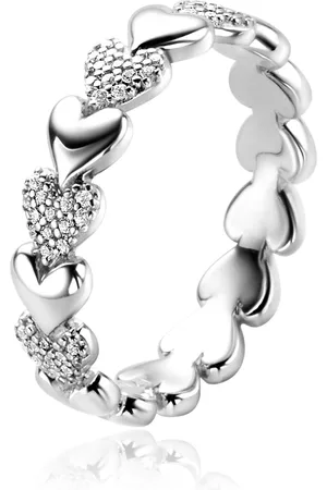ZinZi Zilveren ring met hartjes afwisselend bezet met witte zirconia