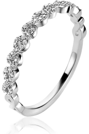 ZinZi Zilveren aanschuifring met sierlijke Infinity schakels, bezet met witte zirconia