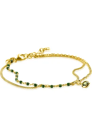 ZinZi Gold plated zilveren multilook armband met gourmet en groene bolletjes schakels, ronde zetting met olijfgroene kleursteen 16,5-19,5cm ZIA2528G