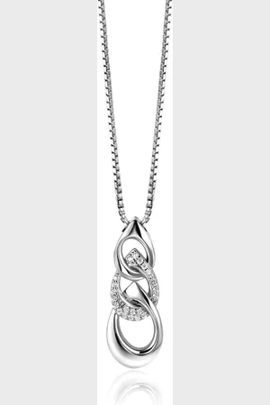 ZinZi 45cm Mart Visser by zilveren venetiaanse ketting inclusief hanger met drie open peervormige schakels 30mm, bezet met witte zirconia