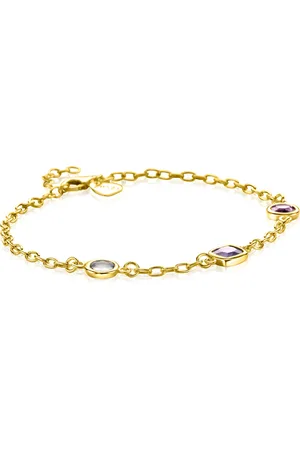 ZinZi Gold plated zilveren schakelarmband met ronde en vierkante zettingen pastel en 17-20cm ZIA2525G