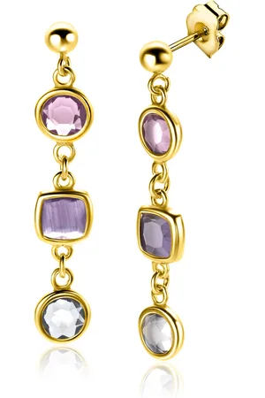 ZinZi 40mm gold plated zilveren oorsieraden rond vierkant en witgrijs ZIO2525G