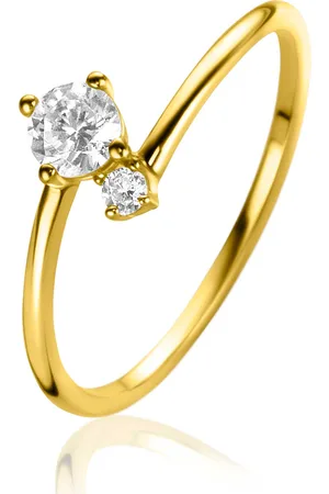 ZinZi Gold 14 krt gouden ring met twee vierpootszettingen, bezet met ronde witte zirconia