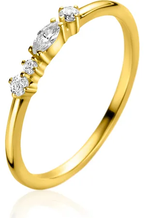 ZinZi Gold 14 krt gouden fantasie ring bezet met vierkante en peervormige witte zirconia