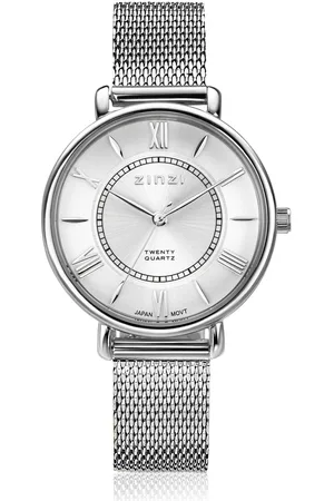 ZinZi Twenty horloge met zilverkleurige wijzerplaat, stalen kast 34mm en stalen meshband ZIW2002