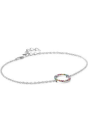 ZinZi Zilveren armband met open rondje 12mm bezet regenboog 17-20cm ZIA2170Z