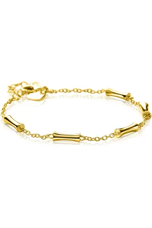 ZinZi Gold plated zilveren schakel armband met vijf gladde bamboe vormen 17-20cm ZIA2577G