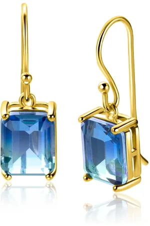 ZinZi 25mm gold plated zilveren oorhangers met indigo blauwe kleursteen in vierpootszetting ZIO2578