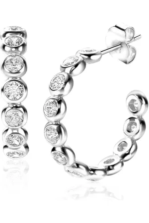 ZinZi 21mm zilveren halve oorringen 4mm buisdikte, bezet met 12 witte zirconia