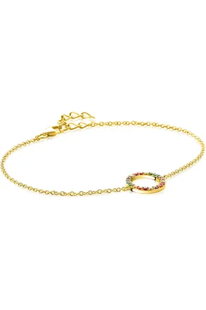 ZinZi Gold plated zilveren armband met open rondje 12mm bezet regenboog 17-20cm ZIA2170