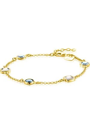 ZinZi Gold plated zilveren armband met ronde en vierkante zettingen jeansblauw en witgrijs 17-20cm ZIA2526G