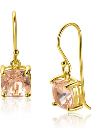 ZinZi 24mm gold plated zilveren oorhangers met trendy vierkante kleursteen in licht ZIO2579