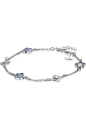 ZinZi Zilveren schakel armband met twee zilveren en drie blauwe klavers 16-19cm ZIA2582