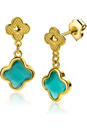 ZinZi 23mm gold plated zilveren oorsieraden met groene klavers 10mm ZIO2583