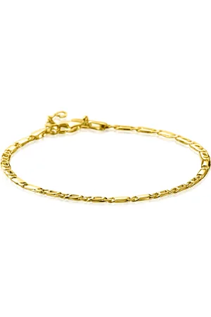 ZinZi Gold 14 karaat gouden massieve armband met valkenoog schakels en glimmende plaatjes 2,6mm breed 17-19cm ZGA499