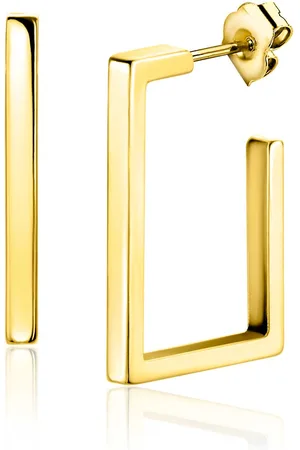 ZinZi 23mm Gold 14 karaat gouden oorstekers met grote strakke vierkantsvorm. Grootte 23 x 2,4mm. ZGO482