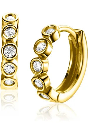 ZinZi 13mm Gold 14 krt gouden oorringen met ronde zettingen bezet met witte zirconia