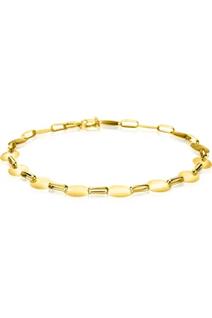 ZinZi Gold 14 karaat gouden massieve schakel-armband met gladde ovale plaatjes 6mm breed 19cm ZGA496