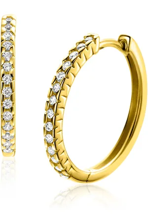 ZinZi 17mm Gold 14 krt gouden oorringen bezet met witte zirconia