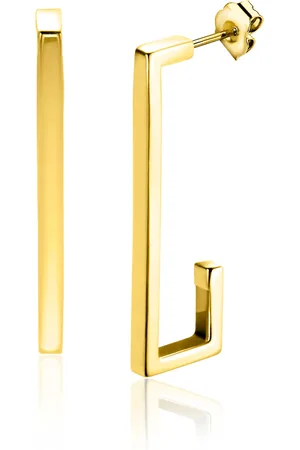 ZinZi 33mm Gold 14 karaat gouden oorstekers met grote strakke rechthoeksvorm. Grootte 33 x 2,4mm. ZGO483