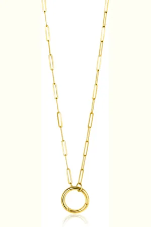 ZinZi Gold 14 karaat gouden paperclip collier met opvallende ronde voorsluiting, waaraan je hangertjes kunt hangen 45cm ZGC493