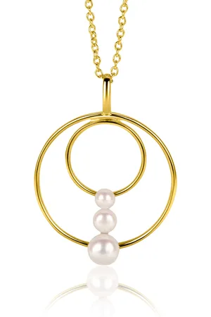 ZinZi 34mm gold plated zilveren ronde fantasie hanger bezet met drie ronde witte zoetwaterparels ZIH2616 (zonder collier)