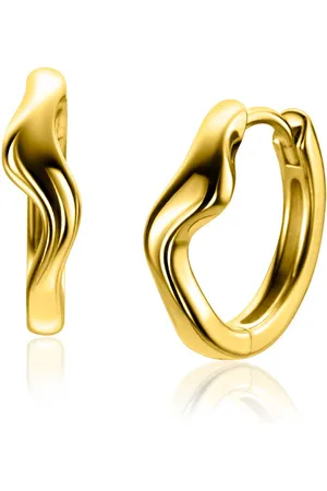 ZinZi 15mm gold plated zilveren oorringen organisch gevormd met luxe klapsluiting ZIO2627G