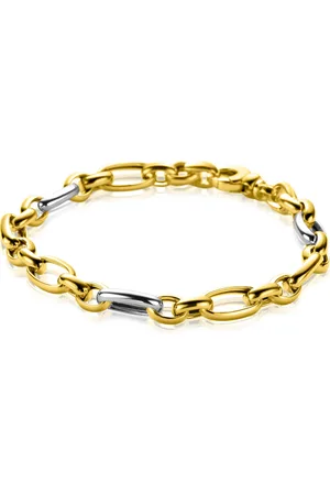 ZinZi Bicolor schakelarmband (7mm breed) met afwisselend gold plated jasseron schakels en grote zilveren ovale schakels 19cm ZIA2639