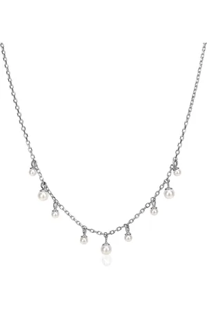 ZinZi Zilveren schakelketting met negen ronde witte glasparels in verschillende groottes, speels verdeeld over de ketting 40-45cm ZIC2623