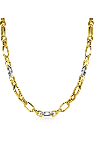 ZinZi Bicolor schakelketting (7mm breed) met afwisselend gold plated jasseron schakels en grote zilveren ovale schakels 45cm ZIC2639