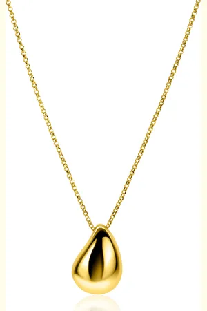 ZinZi Gold plated zilveren jasseron ketting 45cm met luxe grote druppelvormige hanger (24mm) ZIC2637G