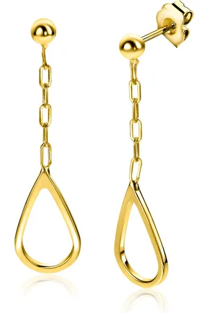 ZinZi 31mm gold plated zilveren oorstekers met schakelkettinkje en open druppelvorm ZIO2634