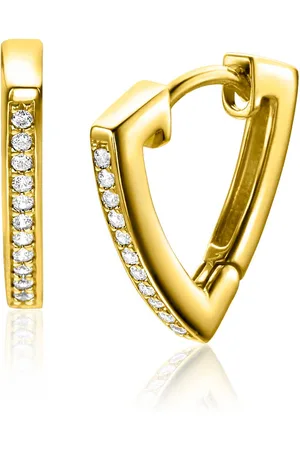 ZinZi 14mm gold plated zilveren oorringen driehoeksvorm bezet met witte zirconia