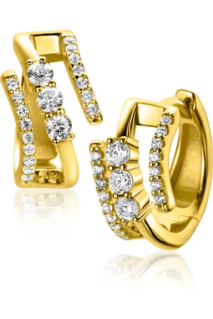 ZinZi 16mm gold plated zilveren multi-look oorringen met 3 rijen, bezet met witte zirconia