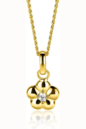 ZinZi 16mm gold plated zilveren bloem hanger, bezet met witte zirconia ZIH2620 (zonder collier)