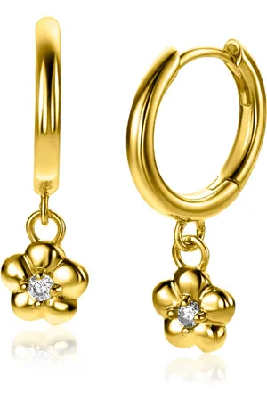 ZinZi 22mm gold plated zilveren oorringen 14mm met bungelende bloemetjes bezet met witte zirconia ZIO2620