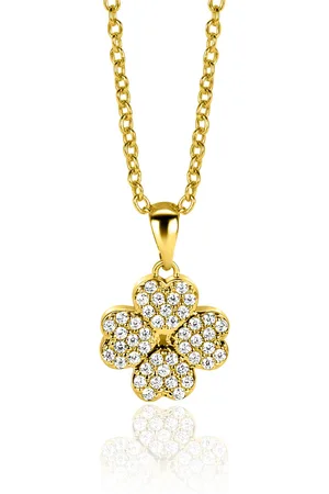 ZinZi 16mm gold plated zilveren klaver vier hanger bezet met witte zirconia