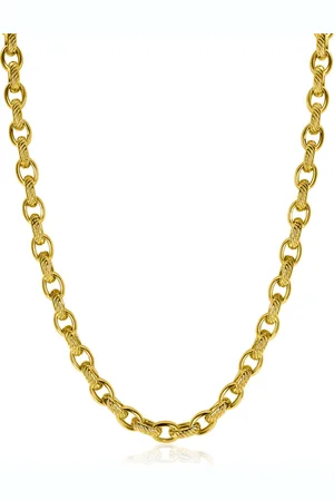 ZinZi Gold plated zilveren brede schakelketting (6mm breed) met luxe jasseron schakels in glad en bewerkt 45cm ZIC2638