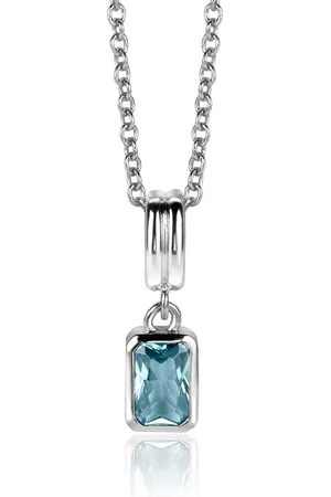ZinZi 17mm zilveren rechthoekige hanger bezet met een petrol blauwe kleursteen ZIH2614 (zonder collier)